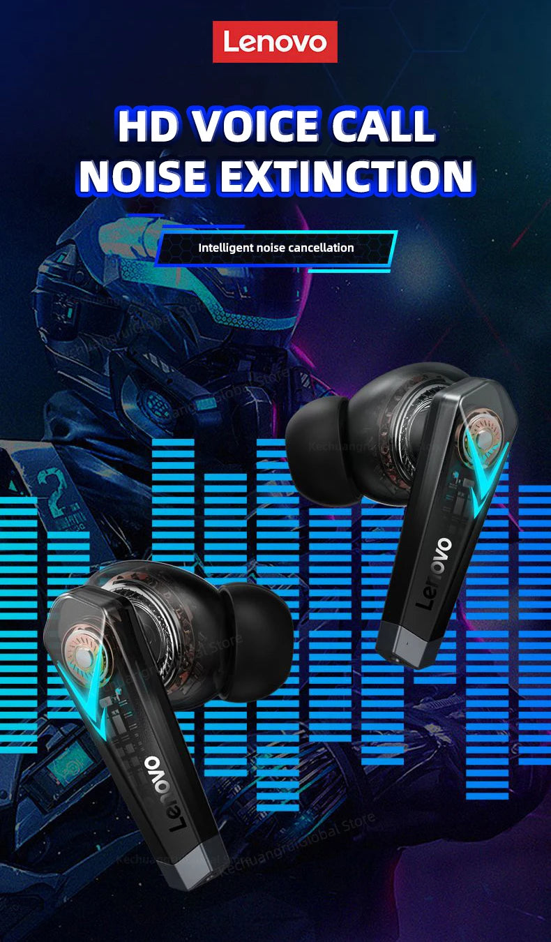 Auscultadores originais Lenovo LP6 TWS para jogos, sem fios, com cancelamento de ruído, HIFI, música, Bluetooth, com modo duplo