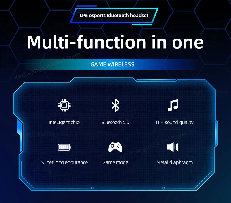 Auscultadores originais Lenovo LP6 TWS para jogos, sem fios, com cancelamento de ruído, HIFI, música, Bluetooth, com modo duplo
