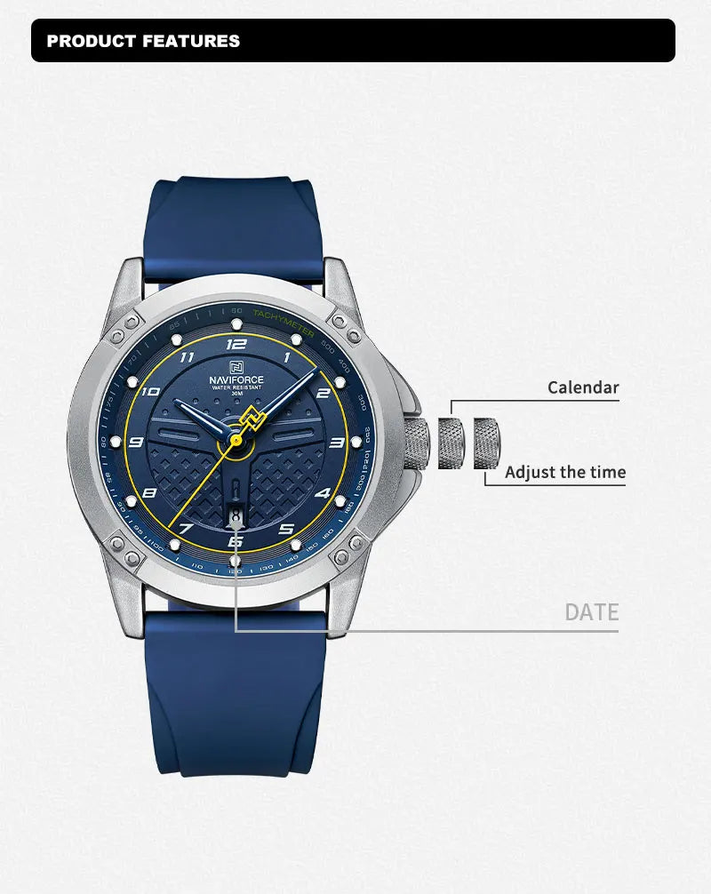 NAVIFORCE Relógio de pulso casual de quartzo, moderno, impermeável, desportivo, com bracelete em silicone, luminoso, relógio para homem