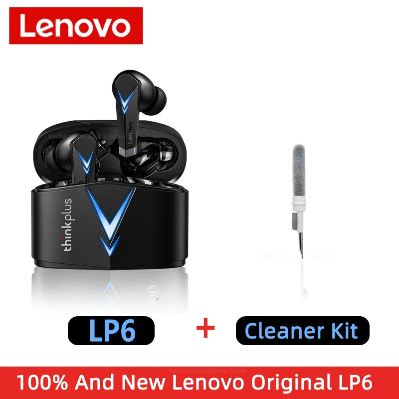 Auscultadores originais Lenovo LP6 TWS para jogos, sem fios, com cancelamento de ruído, HIFI, música, Bluetooth, com modo duplo