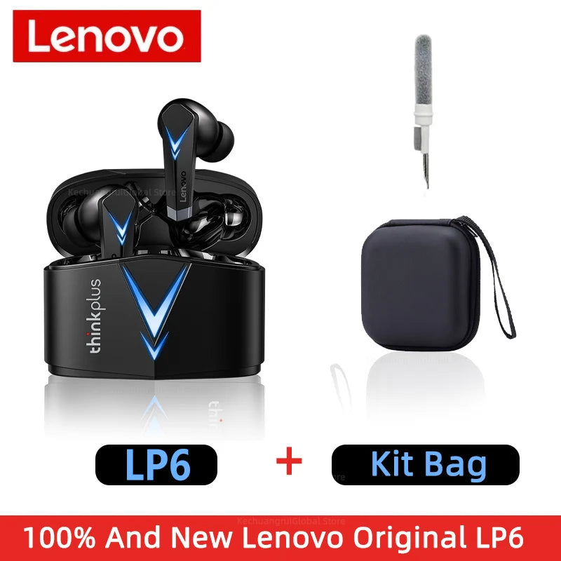 Auscultadores originais Lenovo LP6 TWS para jogos, sem fios, com cancelamento de ruído, HIFI, música, Bluetooth, com modo duplo