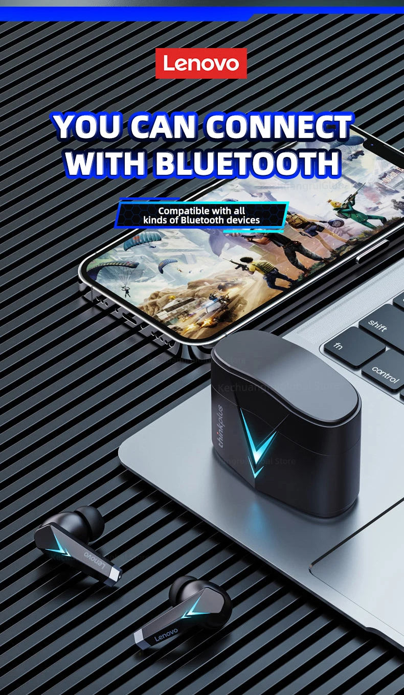 Auscultadores originais Lenovo LP6 TWS para jogos, sem fios, com cancelamento de ruído, HIFI, música, Bluetooth, com modo duplo