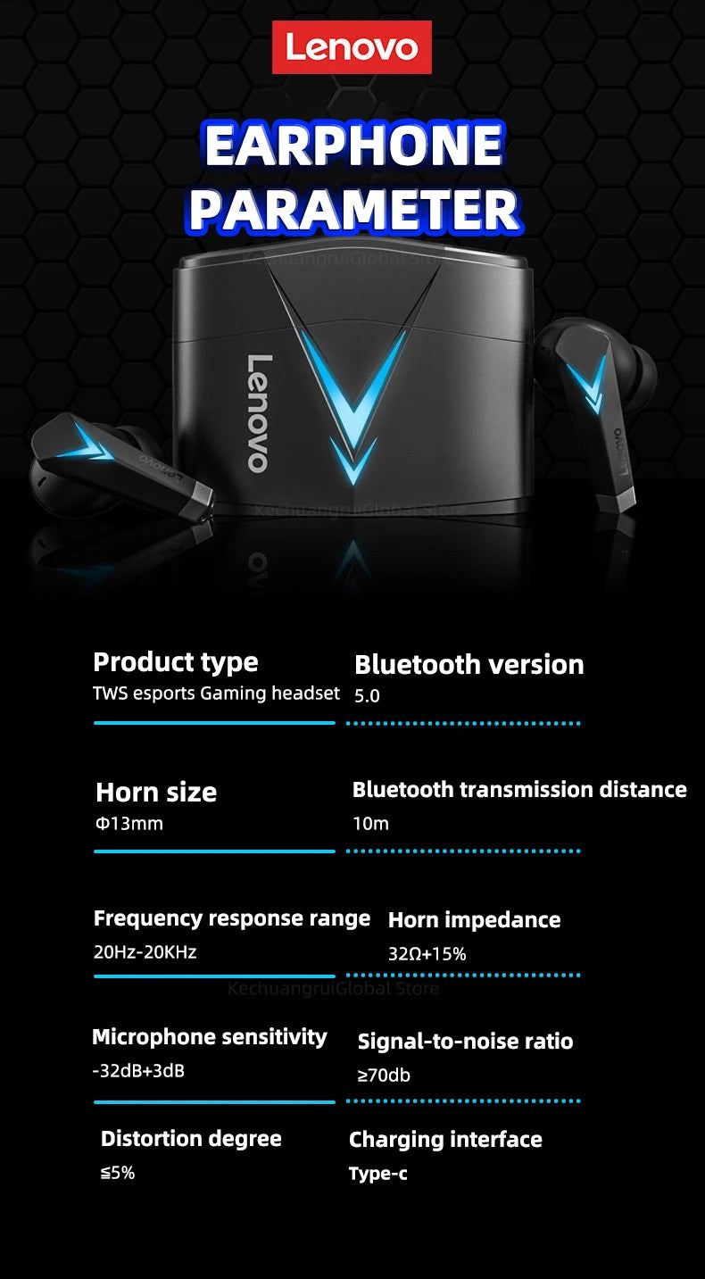 Auscultadores originais Lenovo LP6 TWS para jogos, sem fios, com cancelamento de ruído, HIFI, música, Bluetooth, com modo duplo
