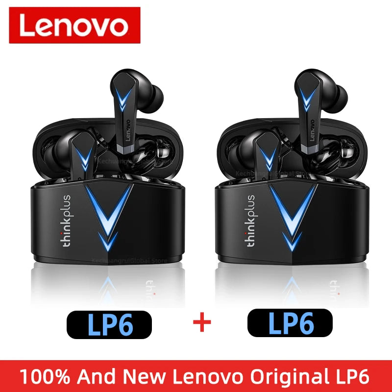 Auscultadores originais Lenovo LP6 TWS para jogos, sem fios, com cancelamento de ruído, HIFI, música, Bluetooth, com modo duplo