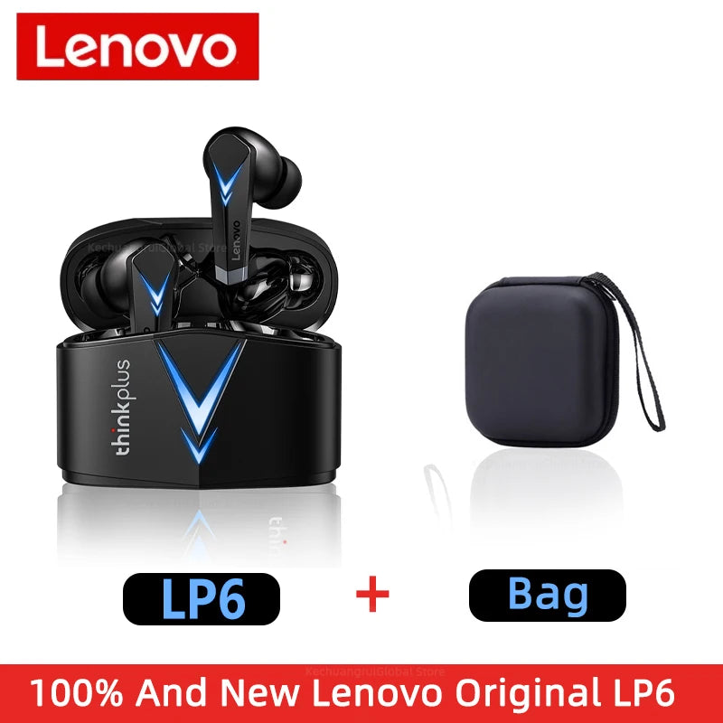 Auscultadores originais Lenovo LP6 TWS para jogos, sem fios, com cancelamento de ruído, HIFI, música, Bluetooth, com modo duplo