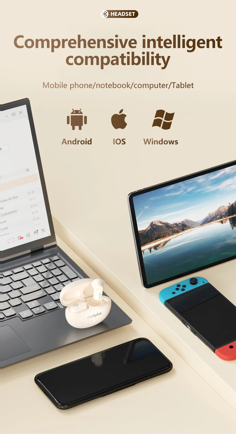 Auscultadores Bluetooth Lenovo LP19 originais TWS HIFI sem fios intra-auriculares auscultadores desportivos microfone duplo HD