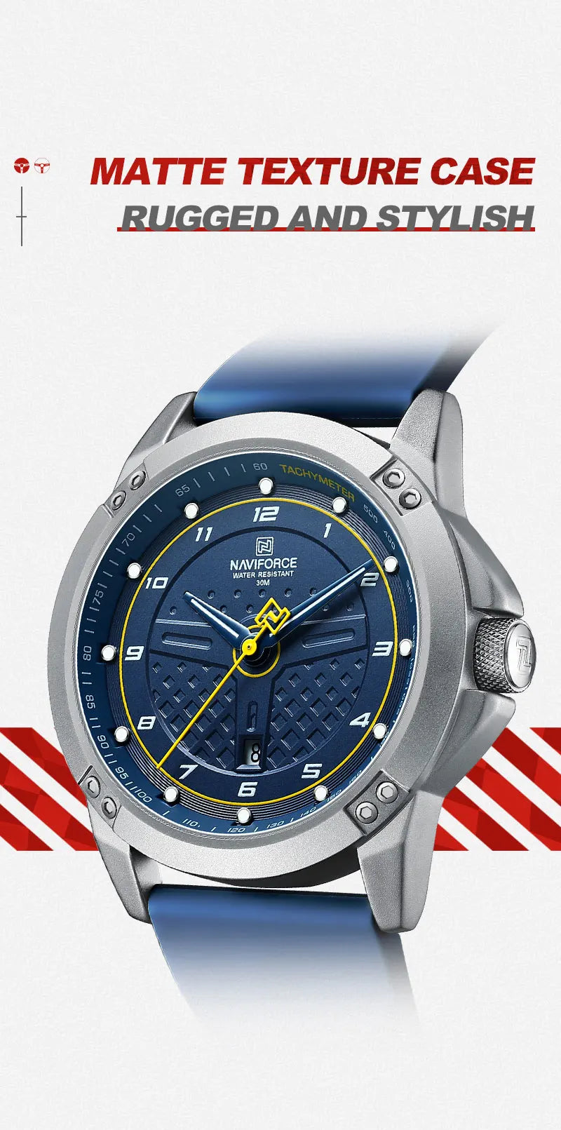 NAVIFORCE Relógio de pulso casual de quartzo, moderno, impermeável, desportivo, com bracelete em silicone, luminoso, relógio para homem