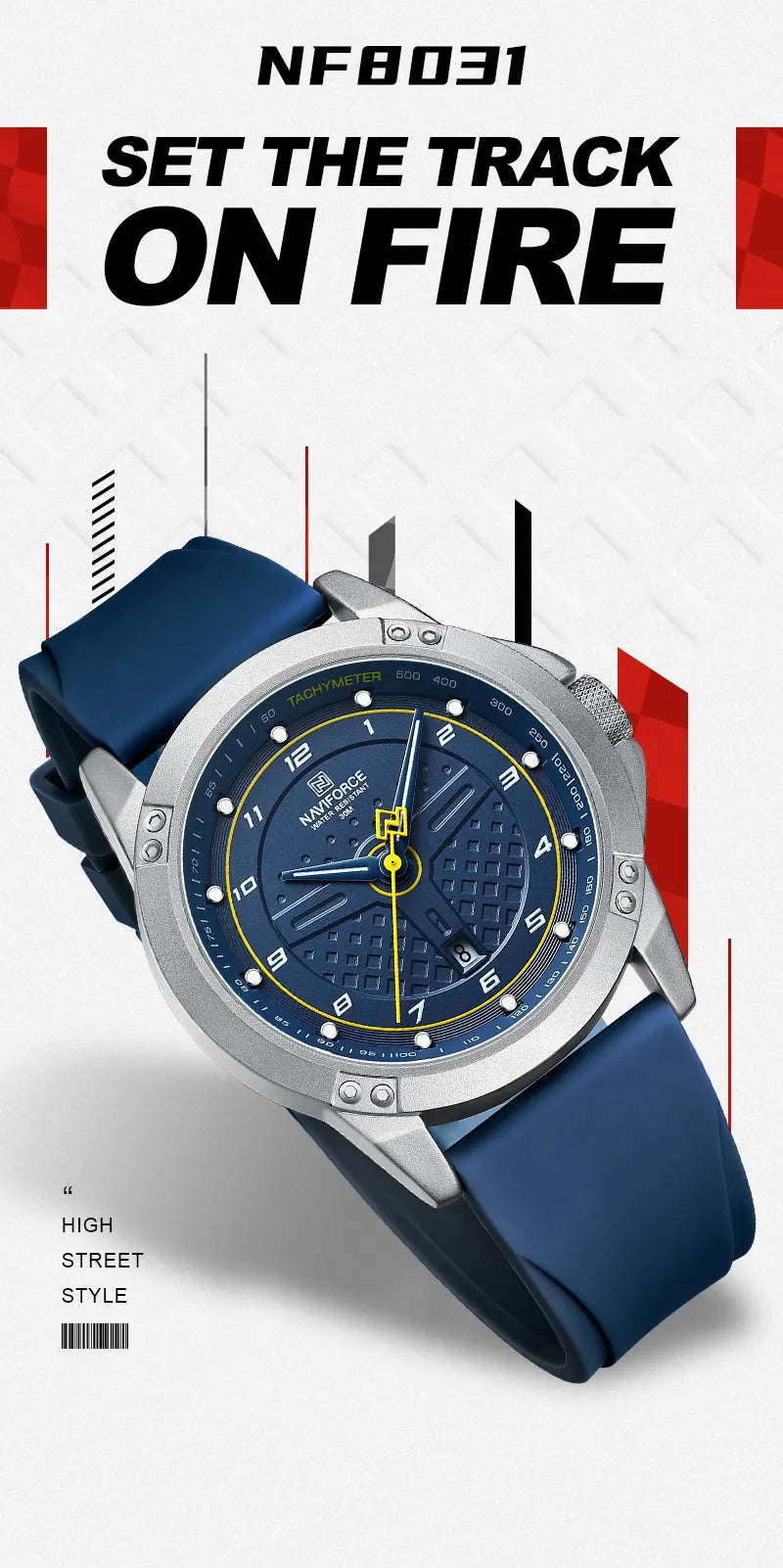 NAVIFORCE Relógio de pulso casual de quartzo, moderno, impermeável, desportivo, com bracelete em silicone, luminoso, relógio para homem