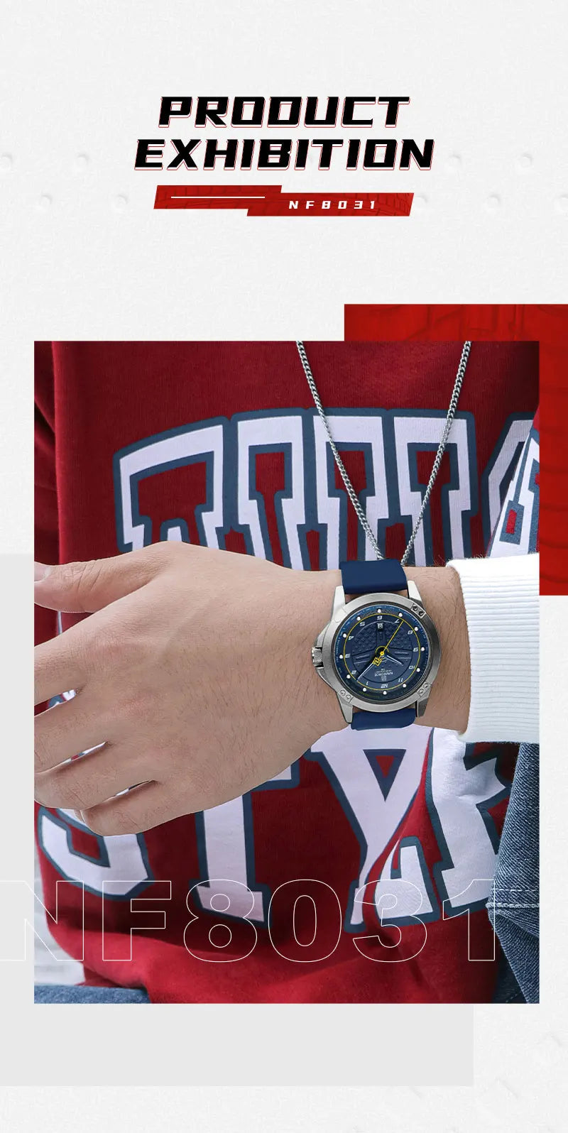 NAVIFORCE Relógio de pulso casual de quartzo, moderno, impermeável, desportivo, com bracelete em silicone, luminoso, relógio para homem