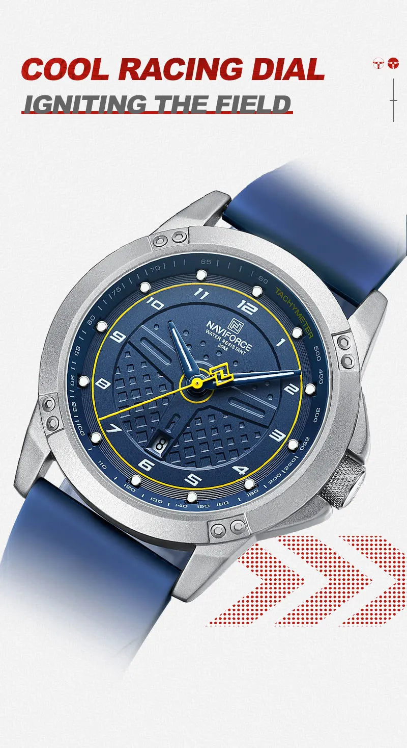 NAVIFORCE Relógio de pulso casual de quartzo, moderno, impermeável, desportivo, com bracelete em silicone, luminoso, relógio para homem