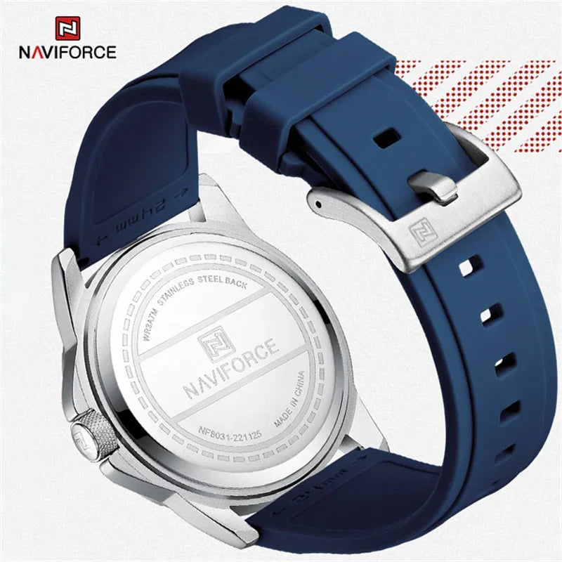 NAVIFORCE Relógio de pulso casual de quartzo, moderno, impermeável, desportivo, com bracelete em silicone, luminoso, relógio para homem
