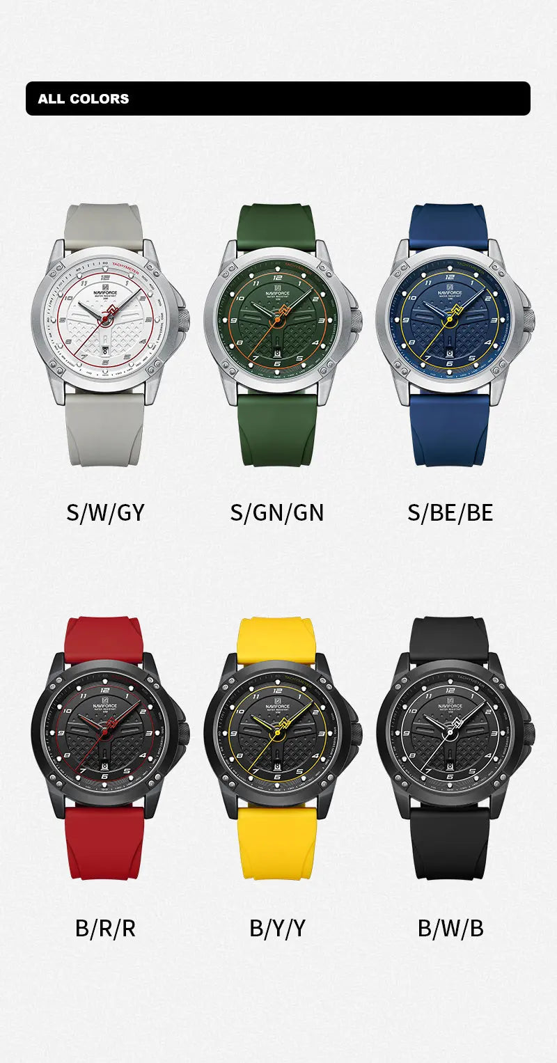 NAVIFORCE Relógio de pulso casual de quartzo, moderno, impermeável, desportivo, com bracelete em silicone, luminoso, relógio para homem