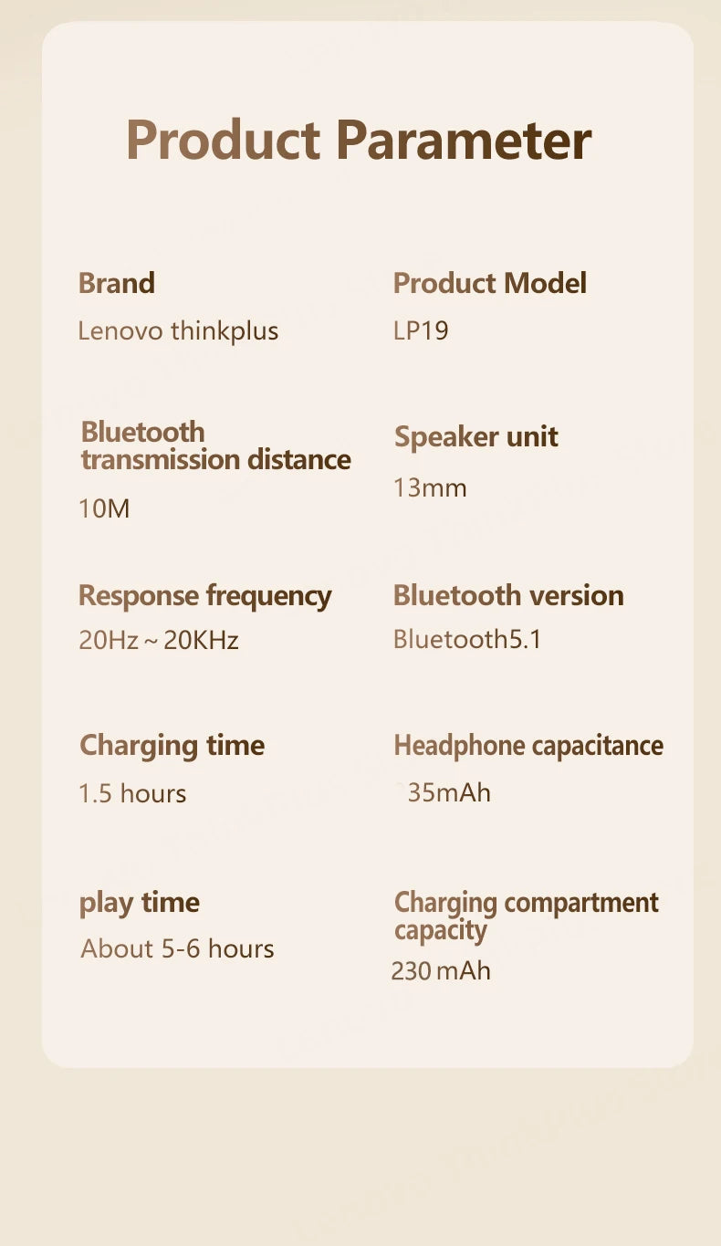 Auscultadores Bluetooth Lenovo LP19 originais TWS HIFI sem fios intra-auriculares auscultadores desportivos microfone duplo HD