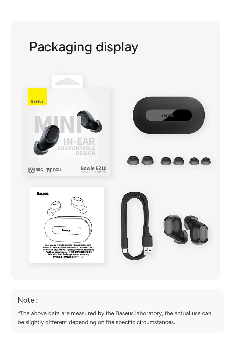 Baseus Bowie EZ10 Auricular sem fios Bluetooth 5.3 com carregamento rápido, 0,06' de baixa latência, auricular sem fios HiFi mini desportivo