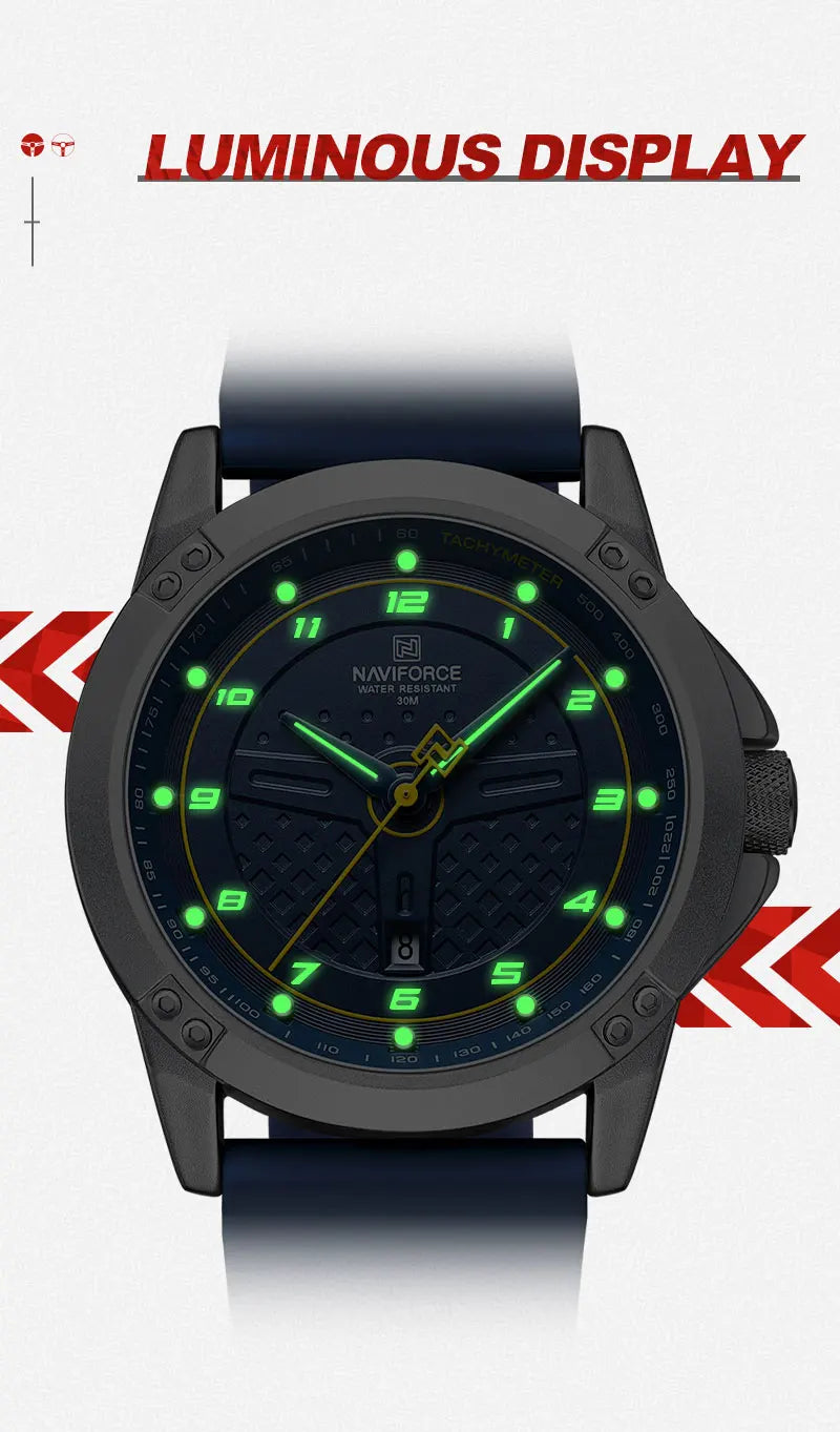 NAVIFORCE Relógio de pulso casual de quartzo, moderno, impermeável, desportivo, com bracelete em silicone, luminoso, relógio para homem