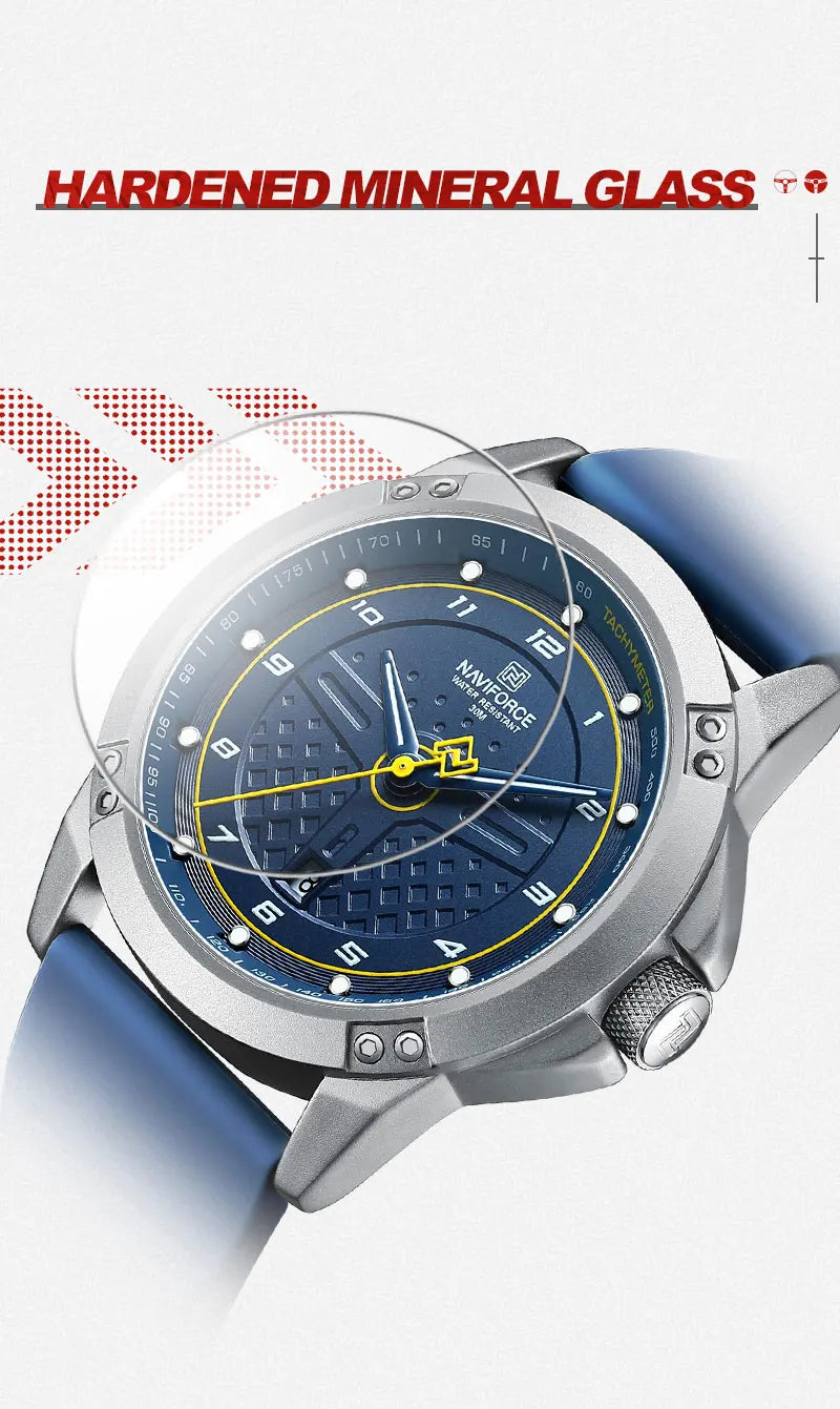 NAVIFORCE Relógio de pulso casual de quartzo, moderno, impermeável, desportivo, com bracelete em silicone, luminoso, relógio para homem