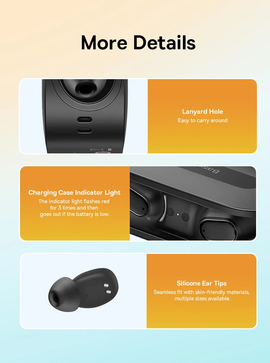 Baseus Bowie EZ10 Auricular sem fios Bluetooth 5.3 com carregamento rápido, 0,06' de baixa latência, auricular sem fios HiFi mini desportivo