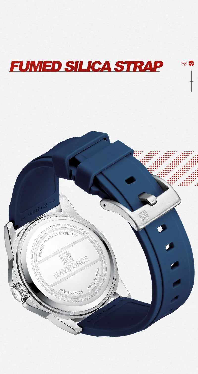 NAVIFORCE Relógio de pulso casual de quartzo, moderno, impermeável, desportivo, com bracelete em silicone, luminoso, relógio para homem